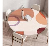 Odot Nappe Ronde Exterieur Elastique Nappe Ronde Imperméable Anti Tache Couverture de Table avec Bord Élastique Nappes Rondes pour Cuisine Jardin, Nordique Géométrique (Orange,160cm)