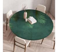Odot Nappe Ronde Exterieur Elastique Nappe Ronde Imperméable Anti Tache Couverture de Table avec Bord Élastique Nappes Rondes pour Fête Cuisine Jardin - 3D Feuilles Brillantes (Vert foncé,160cm)