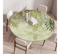 Odot Nappe Ronde Exterieur Elastique Nappe Ronde Imperméable Anti Tache Couverture de Table avec Bord Élastique Nappes Rondes pour Fête Cuisine Jardin - 3D Feuilles Brillantes (Feuilles Ginkgo,80cm)