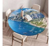 Odot Nappe Ronde Exterieur Elastique, Paysage Naturel 3D Nappe Ronde Imperméable Anti Tache Couverture de Table avec Bord Élastique Nappes Rondes pour Fête Cuisine Jardin (Océan,90cm)