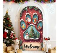 Odot Noël Couverture de Toile de Fond d'Arche, 3D Housse de Toile de Fond Élasthanne Lavable pour Thème d'Noël, Fête Décoration (Empreintes de Neige,5FT-65x150cm)