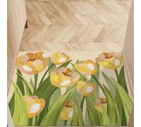 Odot Paillasson Exterieur Entree, Motif Tulipe élégant Tapis Interieur Attrape-Poussière Antidérapant, Tapis Entree Interieur en Luffa PVC, Paillasson pour Porte Entrée, Patio (Jaune 2,60x90cm)