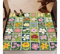 Odot Paillasson Exterieur Entree,Peinture à l'huile de Fleurs Tapis Interieur Attrape-Poussière Antidérapant,Tapis Entree Interieur en Luffa PVC,Paillasson pour Porte Entrée (Vert,90x120cm)