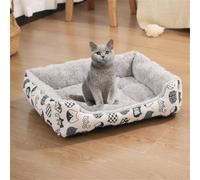 Odot Panier Chien Dehoussable Lavable, Lit Orthopédique pour Chat Chien, Rectangle Antidérapant Coussin Peluche Doux pour Animaux de Compagnie Dorme à l'intérieur (Chat Blanc,S)