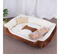 Odot Panier Chien Lavable, Lit pour Chat Chien Rectangle Motif os Confortable Fond Antidérapant Coussin Peluche Doux et Moelleux pour Animaux de Compagnie (Camel,XXL)