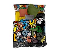 Odot Parure de Lit 2 Personnes, Microfibre 3D Graffiti Hip Hop Literie Ensemble Hypoallergénique Adultes King Size Housses de Couettes avec Taies d'oreillers (200x230cm,Alphabet)