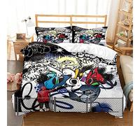 Odot Parure de Lit 2 Personnes, Microfibre 3D Graffiti Hip Hop Literie Ensemble Hypoallergénique Adultes King Size Housses de Couettes avec Taies d'oreillers (200x230cm,Graffiti de Rue)