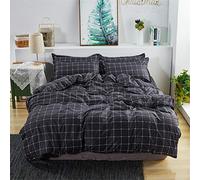 Odot Parure de Lit 4 Pieces 2 Personnes, Imprimé Géométrique Housse de Couette, Drap de Lit et Taie d'oreiller Microfibre en Tissu Doux Respirant pour Adulte Filles (150×200cm,Noir)