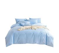 Odot Parure de Lit 4 Pieces, Couleur Unie Ensemble de Literie avec Housses de Couettes, Drap Plat et Taies D'oreillers, Set de Housse de Couette pour 1~2 Personnes (Bleu Clair,180x220cm)