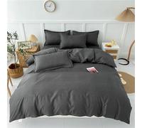 Odot Parure de Lit 4 Pieces Couleur Unie, Ensemble de Literie avec Housses de Couettes, Drap Plat et Taies D'oreillers, Set de Housse de Couette pour 1~2 Personnes (150x200cm,Gris foncé)