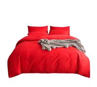 Odot Parure de Lit 4 Pieces, Couleur Unie Ensemble de Literie avec Housses de Couettes, Drap Plat et Taies D'oreillers, Set de Housse de Couette pour 1~2 Personnes (Rouge,200x230cm)