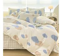 Odot Parure de Lit 4 Pieces, Ensemble de Literie avec Housses de Couettes, Drap Plat et Taies D'oreillers, Set de Housse de Couette pour 1~2 Personnes (220x240cm,Nuages de Dessin animé)