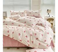 Odot Parure de Lit 4 Pieces, Ensemble de Literie avec Housses de Couettes, Drap Plat et Taies D'oreillers, Set de Housse de Couette pour 1~2 Personnes (180x220cm,Cerise Rouge)