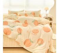 Odot Parure de Lit 4 Pieces, Ensemble de Literie avec Housses de Couettes, Drap Plat et Taies D'oreillers, Set de Housse de Couette pour 1~2 Personnes (220x240cm,Fruits Orange)