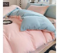 Odot Parure de Lit 4 Pieces Style Correspondance de Couleurs, Ensemble de Literie avec Housses de Couettes, Drap Plat et Taies D'oreillers, Set de Housse de Couette (150x200cm,Rose + Bleu)