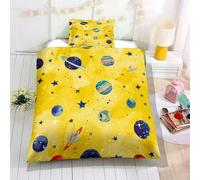 Odot Parure de Lit Enfant Fille Garcon, Ensemble de Literie Enfant avec 1 Housse de Couette + 1 Taie d'oreiller, Ensemble Parure de Lit Motif Planète Dessin Animé 3D (Jaune A,135x200cm)