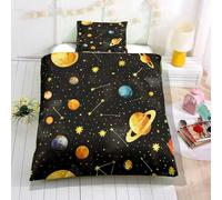 Odot Parure de Lit Enfant Fille Garcon, Ensemble de Literie Enfant avec 1 Housse de Couette + 1 Taie d'oreiller, Ensemble Parure de Lit Motif Planète Dessin Animé 3D (Étoile Jaune A,100x135cm)