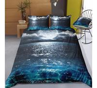 Odot Parure de Lit Housse de Couette 2 Personne, 3pcs Microfibre 3D Beach Coconut Grove Impression Hypoallergique avec Fermeture éclair Taies d'oreiller (220x240cm,Sea Moon)