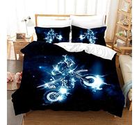 Odot Parure de lit Moto 2 Personnes, 3 Pièces Microfibre Hypoallergique avec Fermeture Éclair 3D 1 Housse de Couette Et 2 Taies d'oreiller,pour Enfant/Femme/Cross/140x200/1 Place (140×200cm,Noir)