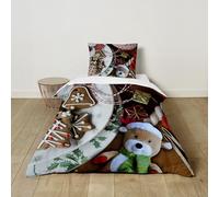 Odot Parure de Lit Noël Enfant Fille Garcon, Ensemble de Literie avec Housse de Couette + Taie d'oreiller, Ensemble Parure de Lit Microfibre, Décor de Chambre (Pain d'épice J,100x135cm)