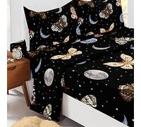 Odot Parure Drap Housse, Drap Plat et Taie d'oreiller - Imprimé Papillon Draps Housses Microfibre avec Bonnet 40cm, pour Adultes Enfant, Lit 1~2 Personnes (Ciel étoilé,140x190cm-4 Pieces)