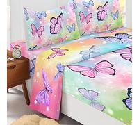 Odot Parure Drap Housse, Drap Plat et Taie d'oreiller - Imprimé Papillon Draps Housses Microfibre avec Bonnet 40cm, pour Adultes Enfant, Lit 1~2 Personnes (Rêveur,140x190cm-4 Pieces)