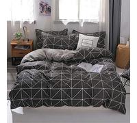 Odot Parures de Lit Adulte 4 Pieces, Housse de Couette, Drap de Lit et 2 Taie d'oreiller Microfibre Polyester Doux Respirant Enfant Filles 1/2 Personnes 220x240 (200 * 230cm,Grille Noire)
