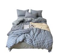 Odot Plaid Rayures Parure de Lit 4 Pieces, Ensemble de Literie avec Housses de Couettes, Drap Plat et Taies D'oreillers, Set de Housse de Couette pour 1~2 Personnes (200x230cm,Rayures Bleues)
