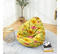 Odot Pouf Imprimé Tournesol, Pouf Poire sans Remplissage, Salon Chambre pour Adolescente und Adulte, Doux et Confortable Fauteuil, Polyvalent Housse Poire (Jaune,70x80cm)
