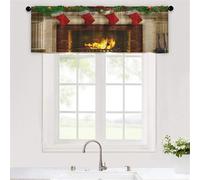 Odot Rideau de Cuisine Court, 3D Noël Classique Rideaux Brise Bise Cuisine 1 Panneaux Rideaux Demi Fenetre Moderne Décoration de Maison pour Petie Fenetre Chambre Salon Evier (Marron,W230xH55cm)