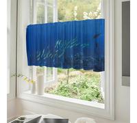 Odot Rideau de Cuisine Court, Impression du Monde Océanique Non Rideaux Brise Bise Cuisine Demi Transparent, Rideaux Demi avec Passe Tringle, Décoration de Maison (Poisson,L132xH45cm)