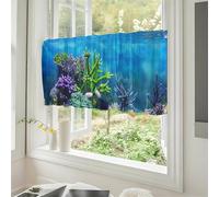 Odot Rideau de Cuisine Court, Impression du Monde Océanique Non Rideaux Brise Bise Cuisine Demi Transparent, Rideaux Demi avec Passe Tringle, Décoration de Maison (Corail,L230xH45cm)