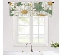 Odot Rideau de Cuisine Court, Imprimé Marguerite Rideaux Brise Bise Cuisine 1 Panneaux Rideaux Demi Fenetre Moderne Décoration de Maison pour Petie Fenetre Chambre Salon Evier (Vert 1,W132xH45cm)