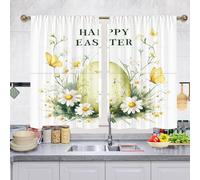 Odot Rideau de Cuisine Court Moderne, Joyeuses Pâques Printemps Rideaux Brise Bise Cuisine avec Passe Tringle 2 Panneaux Rideaux Demi Fenetre pour Petie Fenetre (Papillon Jaune A,W 140 H 175cm)