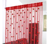Odot Rideau de Fil pour Porte Fenêtre avec Roses,Rideaux en Corde Franges Rideaux,2PCS Rideau Anti Mouches Cloison de Séparation pour Décoration Maison Chambre Café Restaurant (Rouge 1,100x200cm)