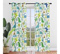 Odot Rideau Voilage à Oeillets Lot de 2 à imprimé Dinosaure de Dessin Animé Rideaux Intérieurs Semi-Transparent pour Salon Fenêtre Chambre, Doux Respirant, Filtrer Le Soleil (Style B,132x244cm)