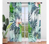 Odot Rideau Voilage à Oeillets Lot de 2 Imprimé Feuille de Palmier Verte, Rideaux Intérieurs Semi-Transparent pour Salon Fenêtre Chambre à Coucher, Anti Regard (Plantes Tropicales 3,107x244cm)