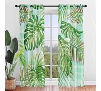 Odot Rideau Voilage à Oeillets Lot de 2 Imprimé Feuille de Palmier Verte, Rideaux Intérieurs Semi-Transparent pour Salon Fenêtre Chambre à Coucher, Anti Regard (Plantes Tropicales 5,107x213cm)