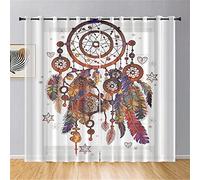 Odot Rideau Voilage Occultant Salon, Attrape-rêves Impression Rideau Semi Occultant Fenêtre Chambre 2 Panneaux Rideaux Voilages avec Oeillets Rideaux Transparent Anti Regard (140x213cm,Rouge)