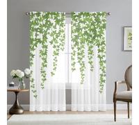 Odot Rideau Voilage Semi Occultant Salon,Imprimé Feuille Verte 3D Rideaux Voilages Passe Tringle Rideaux Voile Semi Transparent 2 Panneaux Rideau Occultant Fenêtre (132x230cm,Liane)