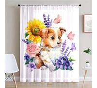 Odot Rideau Voilage Semi Occultant Salon, Imprimé Tournesol 3D Rideaux Voilages Passe Tringle Rideaux Voile Semi Transparent 1 Pièce Rideau Occultant Fenêtre (Chien,132x183cm)