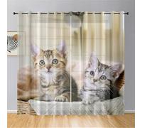 Odot Rideau Voilage Semi Occultant Salon, Motif Chat Chaton 3D Rideaux Voilages avec Oeillets 2 Panneaux Rideaux Voile Semi Transparent pour Chambre Intérieur (132x244cm,Chat Mignon)