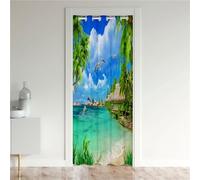 Odot Rideaux de Porte à Oeillets, Motif Paysage Marin Vue Mer Rideau de Porte Interieur Occultant Rideau de Séparation de Pièce Rideau de Porte à Isolation Thermique (130x180cm,Mouette)