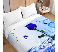 Odot Rose Motif Couvre Lit Boutis Matelassé pour 1/2 Personnes Dessus de Lits Microfibre Doux Couverture de Lit Courtepointe Printemps Èté Jeté de Lit (180x220cm,Gouttelettes Eau Bleue)
