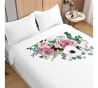 Odot Rose Motif Couvre Lit Boutis Matelassé pour 1/2 Personnes Dessus de Lits Microfibre Doux Couverture de Lit Courtepointe Printemps Èté Jeté de Lit (200x230cm,Plante Blanche)