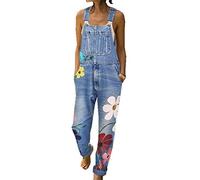 Odot Salopette Femme en Jeans Combinaison, Grande Taille Bodysuit Pantalon Denim Casual Harem Poches Slim Fit Stretch Dungarees Jumpsuit Dames (XL,Bleu clair)