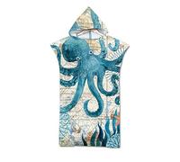 Odot Serviette Poncho de Surf, Microfibre à Séchage Rapide en Tissu Surfing Changement Robe à Capuche Poncho Plage à Langer Peignoir Natation pour Adulte Large (75x110cm,Poulpe)