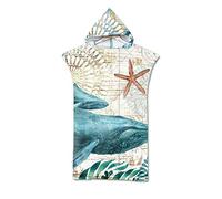Odot Serviette Poncho de Surf, Microfibre à Séchage Rapide en Tissu Surfing Changement Robe à Capuche Poncho Plage à Langer Peignoir Natation pour Adulte Large (75x110cm,Baleine)