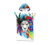 Odot Serviette Poncho de Surf, Microfibre à Séchage Rapide en Tissu Surfing Changement Robe à Capuche Poncho Plage à Langer Peignoir Natation pour Adulte Large (75x110cm,Lion Fleur)