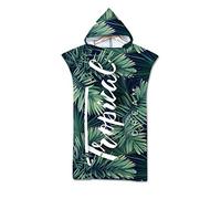 Odot Serviette Poncho de Surf, Microfibre à Séchage Rapide en Tissu Surfing Changement Robe à Capuche Poncho Plage à Langer Peignoir Natation pour Adulte Large (75x110cm,Tropical)